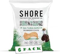 Shore Seaweed Salt & Balsamic Chips,(Pack of 6 x 25g) - Vegan, Plant-based crisps - Low Calorie Snacks, Low Fat, Source of Fibre