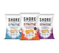 SHORE Variety Pack Seaweed Chips | Vegan crisps | 12 x 80g share bags | Lower in calories, Plant-based, High in Fibre