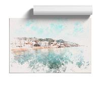 Shoreline of Sitges in Spain Watercolour | Unframed Wall Art Print | Ready to Frame Poster | Modern Home Decor Picture | Artwork for Living Room, Bedroom or Office | A1 (59.4x84.1 cm)