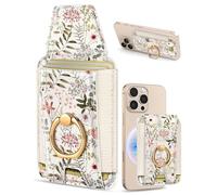 Shorogyt Compatible with Magsafe Wallet Magnetic Card Holder - Cute Phone Wallets with Ring Stand for iPhone 16/15/14/13/12 Series for Women Girls Pk Flowers Design, Fit 7 Cards