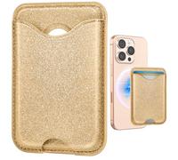 Shorogyt Compatible with Magsafe Wallet Magnetic Card Holder - Glitter Bling Gold Phone Wallets for Women Teen Girls for iPhone 17/16/15/14/13/12 Series Slim for Apple Mag RFID Magnet, Fit 3 Cards