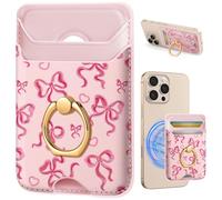 Shorogyt Compatible with Magsafe Wallet Magnetic Card Holder - Phone Wallets with Ring Stand Cute Fashion for iPhone 16/15/14/13/12 Series for Women Girls Pk Butterfly Design, Fit 3 Cards