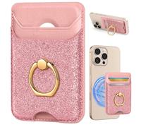 Shorogyt Compatible with Magsafe Wallet Magnetic Card Holder - Phone Wallets with Ring Stand Cute Fashion for iPhone 16/15/14/13/12 Series for Women Girls Glitter Pk Design, Fit 3 Cards