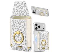 Shorogyt Compatible with Magsafe Wallet with Ring Grip Magnetic Card Holder - Cute Phone Wallets with Stand for iPhone 17/16/15/14/13/12 Series for Women Girls Gray Leopard Design, Fit 7 Cards