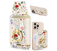 Shorogyt Compatible with Magsafe Wallet with Ring Stand Grip - Cute Magnetic Phone Wallets Card Holder for iPhone 17/16/15/14/13/12 Series for Women Girls New Retro Flowers Design, Fit 7 Cards