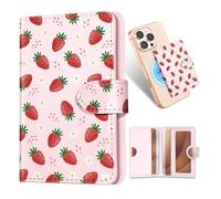 Shorogyt for Magnetic Phone Wallet Compatible with Magsafe Card Holder -Cute Luxury Slim Leather Mag Wallets for Women Fit 4 Cards,for iPhone 17/16/15/14/13/12 Series for Apple RFID Magnet, Strawberry