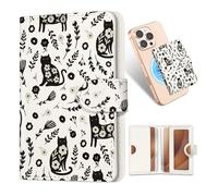 Shorogyt for Magnetic Phone Wallet Compatible with Magsafe Card Holder -Cute Luxury Slim Leather Mag Wallets for Women Fit 4 Cards,for iPhone 17/16/15/14/13/12 Series for Apple RFID Magnet, Floral Cat