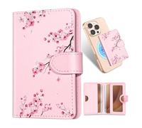 Shorogyt for Magnetic Phone Wallet Compatible with Magsafe Card Holder -Cute Luxury Slim Leather Mag Wallets for Women Fit 4 Cards,for iPhone 17/16/15/14/13/12 Series for Apple RFID Magnet, Blossom