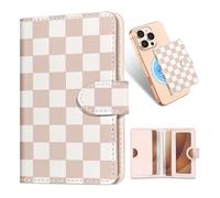 Shorogyt for Magnetic Phone Wallet Compatible with Magsafe Card Holder - Luxury Slim Leather Mag Wallets for Women Fit 4 Cards, for iPhone 17/16/15/14/13/12 Series for Apple RFID Magnet, Checkered
