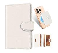 Shorogyt for Magnetic Phone Wallet Compatible with Magsafe Card Holder - Luxury Slim Leather Mag Wallets for Women Fit 4 Cards, for iPhone 17/16/15/14/13/12 Series for Apple RFID Magnet, Lyc White