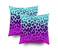 Shorping Zippered Pillow Covers Pillowcases 16x16Inch 2 Pack Gradient Tiffany Blue Pink Cheetah Leopard Print Decorative Throw Pillow Cover Pillow Cases Cushion Cover for Home Sofa Bedding