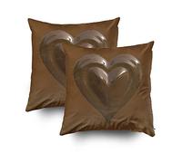 Shorping Zippered Pillow Covers Pillowcases 18X18Inch 2 Pack Chocolate Heart Decorative Throw Pillow Cover Pillow Cases Cushion Cover for Home Sofa Bedding