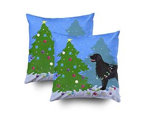 Shorping Zippered Pillow Covers Pillowcases 20X20Inch 2 Pack Black Flat Coated Retriever Christmas Forest Decorative Throw Pillow Cover Pillow Cases Cushion Cover for Home Sofa Bedding