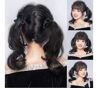 Short 30CM Wavy Bunches Super Light 2pcs Pig Tails Natural Snythetic High Ponytail Extension (Claw Clip Jet Black)