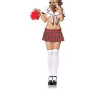 Short 4-Piece Schoolgirl Costume Set White-Red-Green