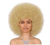Short 70s Afro Wigs for Black Women, Natural Looking Synthetic Curly Afro Tresses, Fluff and Bouncy Hairpieces for Disco, Party, Cosplay, Daily Use, Gold