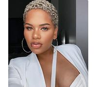 Short Afro Curly Not Human Hair Wigs for Black Women Pixie Cut Kinky Curly Short Wigs 150 Percent Density Afro Wig for African American Replacement Wigs Natural 4inch Off-White