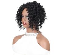 Short Afro Curly Synthetic Hair Topper Hair Pieces for Men and Women with Bangs Adds Volume(#1B)
