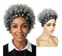 Short Afro Curly Wigs with Headbands Attached for Black Women Synthitic Afro Puff Drawstring Kinky Curly Wig Headwrap Hairstyles For Black Women
