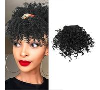 Short Afro Kinky Curly Bangs Clip Curly Clip-In Fringe Hairpieces for Women Girls Natural Looking Front Bangs for Instant Volume and Style