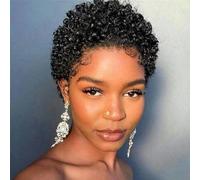 Short Afro Kinky Curly Cut Wigs For Women Human Hair Malaysian 180% Density Human Hair Wigs Glueless Machine Made Wig-4inches-180%-#1B