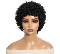 Short Afro Kinky Curly Wigs for Black Women Human Hair Deep Wave Pixie Glueless Wig Adds Volume(Black)