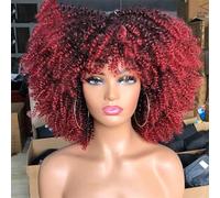Short Afro Kinky Curly Wigs With Bangs Mixed Synthetic Cosplay African Wigs For Black Women RED 14inches (1B-39A,14 Inch)