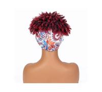 Short Afro Kinky Curly Wigs with Bangs Wrap Headband,Synthetic Turban Afro Curly Cosplay Wig Adds Volume(Wine red)