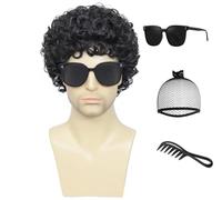 Short Afro Wig for Men Curly Disco Wig 70s 80s Rocker Wig for Halloween Elegant Wigs for Daily Party Costumes (Black)