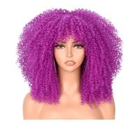 Short Afro Wig with Bangs for Black Women,70s Synthetic Kinky Curly Wig 180 g 180 Density Adds Volume(Light Purple)