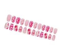 Short Almond Acrylic Stick On Nails Heart French Styles Full Covers Press On Nails Decoration 24 Pcs For Women And Girls