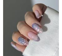 Short Almond Fake Nails French Waves Texture Design Professional Press On Nails For Typing Cooking Easy Application Press On Nail ABS
