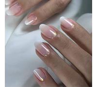 Short Almond False Nails Glitters Press On Nails 24 Pieces Glossy Oval Artificial Manicure For Women And Girls Acrylic False Nail