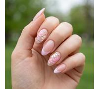 Short Almond False Nails with French Tip and Transparent Base - Soft Pink Daisy Floral Design for Women, Ideal for Daily Wear, Dates, Parties and Events, Elegant Modern Manicure Set