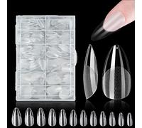 Short Almond Nail Tips - Clear Nail Tips, Soft Gel Full Cover Nail Tips for Soak Off Nail Extensions kit - 192PCS False Nails Acrylic Nail Tips 12 Sizes (Short Almond)