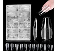 Short Almond Nail Tips - Clear Nail Tips, Soft Gel Full Cover Nail Tips for Soak Off Nail Extensions kit - 192PCS False Nails Acrylic Nail Tips 12 Sizes (Short Almond)