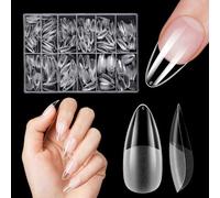 Short Almond Nail Tips for Acrylic Extensions, Venares 500 Pcs Full Cover Nail Tips Almond Shaped 12 Size Soft Gel Pre-buff Clear False Nails Press on