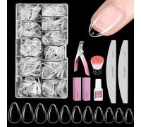Short Almond Nail Tips, Venares 500 Pcs Soft Gel Full Cover Nail Tips For Acrylic Nail Extensions, 10 Size False Nails Short with Glue Nails Files Nail Buffer Blocks Nail Brush Nail Clipper