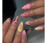 Short Almond Press-On Fake Nails 3D Soild Colorful Nail Art Decoration Summer French Manciure for Women and Girls 24pcs
