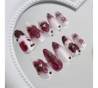 Short Almond Press-On Fake Nails Blooming 3D Soild Flowers Nail Art Decoration French Manciure for Women and Girls 24pcs