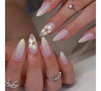 Short Almond Press-On Fake Nails Delicate Flowers Nail Art Decoration Blush Blooming Manciure for Women and Girls 24pcs