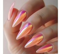 Short Almond Press-On Fake Nails Laser Aurora Nail Art Decoration Mirror Gradient Manciure for Women and Girls 24pcs