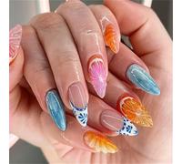 Short Almond Press on Fake Nails Summer Colorful Fruits Nail Art Decoration 3D Soild Manicure for Women and Girls 24pcs