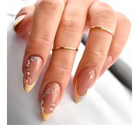 Short Almond Press-On Fake Nails Summer Flowers Nail Art Decoration Glossy Yellow French Manciure for Women and Girls 24pcs