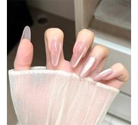 Short Almond Press-On Fake Nails Sweet Minimalist Nail Art Decoration Pink Cat's Eye Manciure for Women and Girls 24pcs