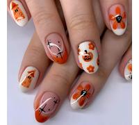 Short Almond Press-On False Nails, 24-Piece Glossy Halloween Nail Tips