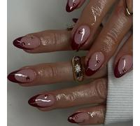 Short Almond Press On Nails 24Pcs Wine Redness Fake In 12 Sizes Glossy False Acrylic Stick For Wome Acrylic Glues Nail For Women Clear