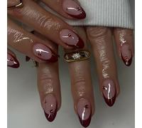 Short Almond Press On Nails 24Pcs Wine Redness Fake Nails In 12 Sizes Glossy False Acrylic Stick On For Wome Design False Nail