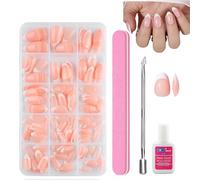 Short Almond Press on Nails with Glue, 240Pcs French Tip False Nails, White Tip Fake Nail in 15 Sizes, Reusable Full Cover Stick on for Manicure Decorations for Women Girls