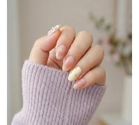 Short Almond Shape False Nails with Sun Moon Heart Designs - Nude Pink Gradient Glossy Press On Nail Wraps for Women, Daily Wear and Party Occasion, Easy Application Fingertip Decor